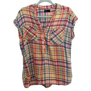 GAP Bright Multicolor Plaid Short Sleeve Buttoned Blouse